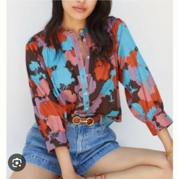 Porridge By Anthropologie Colorful Floral Button-Up Blouse - Picture 8 of 8